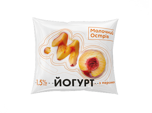 Йогурт персиковий з цукром 1,5% Молочний острів (пакет) 400 гр